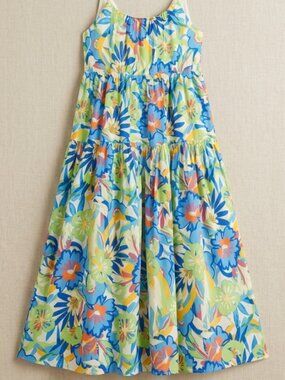 RARE NWT Flying Tomato Midi Woven Blue Green Floral Tiered Sundress Size L